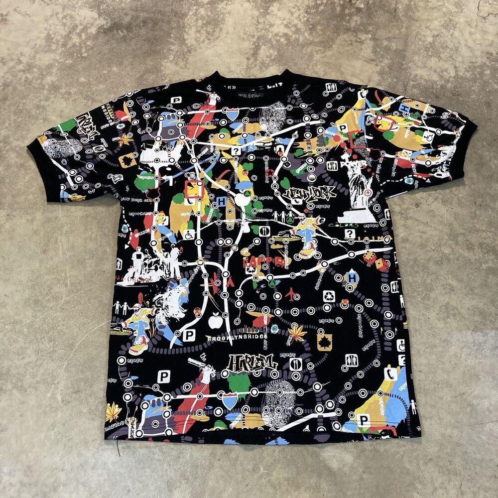 Tank Graphic T Shirt Mens Large Street wear Art Black Colorful City Crew‎ Neck